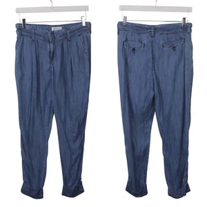 MANGO Women's Jeans Chambray Blue Cuffed Baggy Relaxed Trouser Pants Lyocell - 4 - Picture 1 of 8