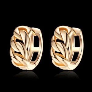 Pendientes de aro abragie retorcido con acabado dorado relleno de eslabón cubano para mujer - Imagen 1 de 4