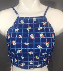 Mink Pink Swim Top Size Medium Blue Floral NWT - Picture 1 of 7