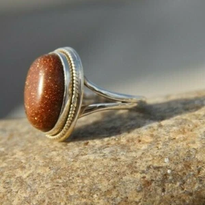 Solid 925 Sterling Silver Oval Shape Sun Sitara Stone Handmade Rings KGJ-R-1103 - Picture 1 of 4