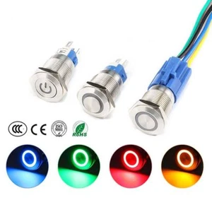 16mm 6/12/24/220V S/S Metal Waterproof Push Button Switch LED For Car Dash Auto - Picture 1 of 8