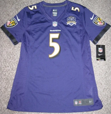 Camiseta deportiva para mujer Joe Flacco Baltimore Ravens púrpura 20 aniversario Nike Game Foto 1 de 4