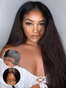 UNice Indian Kinky Edges Yaki Straight Wear and Go Glueless Wigs Lace Human Hair - Picture 1 of 21