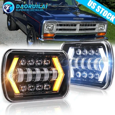 Pair 5x7" 7x6" Inch LED Headlights For Dodge Ramcharger 1981-1993 W100 W150 W250 - Image 1 of 4