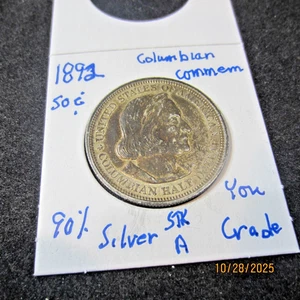 U.S. * Early Commem * 1892 Columbian Expo * 90% Silver * 50 Cent Coin * Stk A - Picture 1 of 3