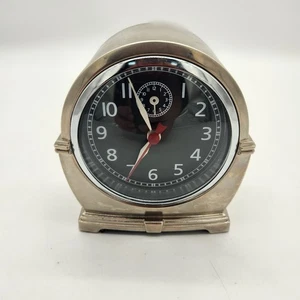 Pottery Barn Silver Metal Alarm Clock Tucker Desk Table Top Home Decor - Picture 1 of 6