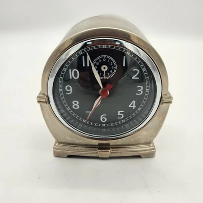Pottery Barn Silver Metal Alarm Clock Tucker Desk Table Top Home Decor - Image 1 of 4