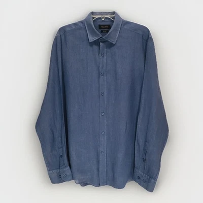 Camisa Massimo Dutti 100 % lino para hombre talla XL azul manga larga abotonada Foto 1 de 4