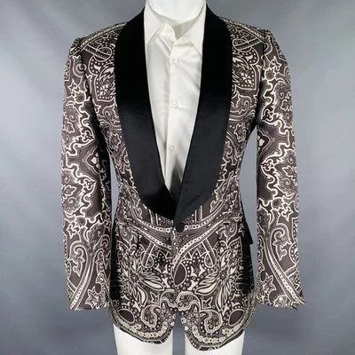 GUCCI Size 38 Black Grey Graphic Silk Tuxedo Sport Coat - Image 1 of 4