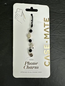 Case-Mate mini téléphone breloque perles noir or fleurs perles marguerites - Photo 1 sur 4