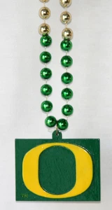 University of Oregon Ducks Necklace Metallic Green Gold Bead Oversized O Pendant - Picture 1 of 8