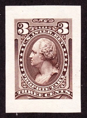 US RB13TC 3c Proprietary Revenue Stamp Trial Color Proof SCV $500 - Image 1 of 2