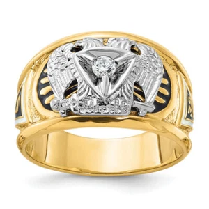 10K Solid Two Tone Gold Mens Black White Diamond 32nd Degree Scottish Rite ... - Picture 1 of 60