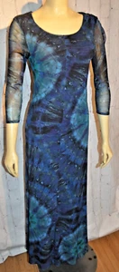 Desigual Maxi langes super cooles Kleid blau grün Batik Mesh Overlay Small - Bild 1 von 11