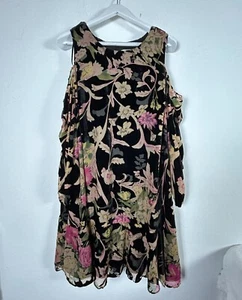Eliza J Womens Black Velvet Burnout Floral Cold Shoulder Swing Dress 18W Boho - Picture 1 of 10
