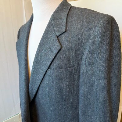 Blazer Hart Schaffner & Marx 42R Chaqueta Gris Espiga Tweed 100% Lana Manchado Foto 1 de 4