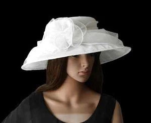 Eleganter Damenhut REIN WEISS Organza Hut Brauthut Organzahut Hochzeit Anlasshut - Bild 1 von 4
