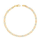 10K Solid Yellow Rose White Tri Gold 3mm Chain Womens Bracelet Anklet 8.5"
