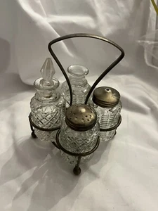 Silver Plate Antique Cut Crystal 4Piece Condiment Set Georgian English FREE SHP - Bild 1 von 15
