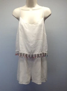 PAPER CRANE Anthropologie NEW Sleeveless Tassel Trim Short Romper $78 M - Picture 1 of 9