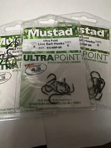 3 pack -8ea Mustad 94140NP-BN Size 6 Ultra Point Live Bait Hooks 94140NPBN - Picture 1 of 3
