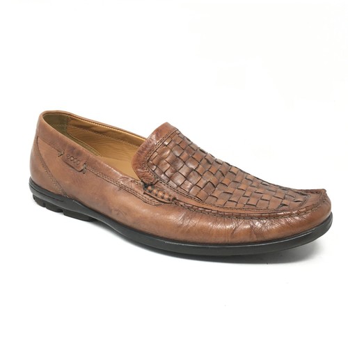 ECCO Mocassini scarpe eleganti da uomo taglia 45 EU 11 11 5 marroni tessuti in pelle slip on