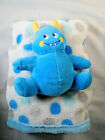 Little Beginnings Plush Blue Monster & Blue Polka Dot Fleece Baby Blanket NEW