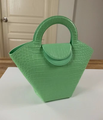 (NO CUSTOMS TAX) BOTTEGA VENETA Doll green croc effect leather top handle bag - Image 1 of 4