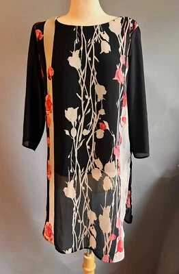 Alfani Black Floral Print Long Sleeve Shift Dress - Size 8 - Image 1 of 4