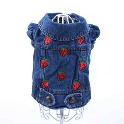 Pet Dog Jacket Strawberrys Blue Denim Coat Dress Puppy Spring Autumn Clothes