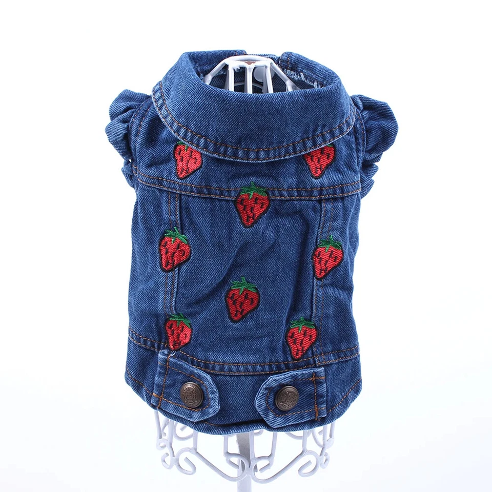 Pet Dog Jacket Strawberrys Blue Denim Coat Dress Puppy Spring Autumn Clothes