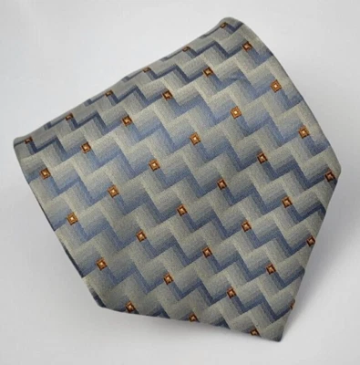 Daniel de Fasson Silk Tie Gray Blue Orange Geometric Men Necktie 57 x 4 - Image 1 of 4