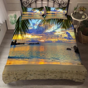 Seaside Sunset Duvet Quilt Cover Single Double Bedding Pillowcase - Picture 1 of 11
