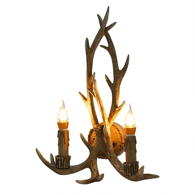 Aplique de pared vintage con astas de 2 luces luz de pared interior retro cuerno de ciervo lámpara de metal Foto 1 de 4