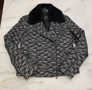 Giacca Belstaff taglia 40 piccola nera bianca misto lana moto pelliccia shearling - Foto 1 di 19