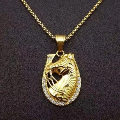 Collar Colgante 24" Caballo Ecuestre Mustang Caballo Sobre Plata Lleno Oro 18k Foto 1 de 4