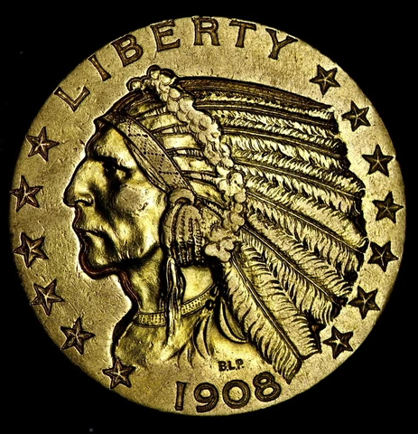 1908 Gold $5.00 Dollar Half Eagle CHOICE AU++/UNC FREE SHIPPING E399 AFBM Cover