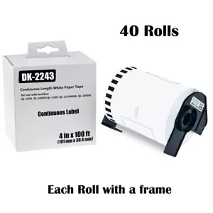 40 rollos de cinta de papel continua DK-2243 etiquetas 4"x100' para Brother QL-1050N 1060N - Imagen 1 de 12