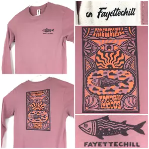 Fayettechill Mens Small (34 in Chest) Muted Pink Psychedelic Typography Fish Tee - Picture 1 of 12