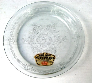 NOS 1940s Fire King Philbe Clear Pie Plate w/ Orig Label - Picture 1 of 5