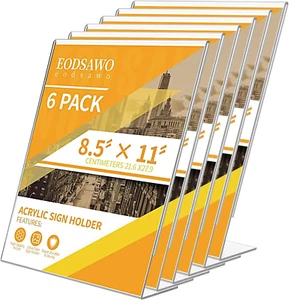 Clear Acrylic Sign Holder - 6Pack 8.5x11'' Flyer Document Brochure Paper Disp... - Picture 1 of 5