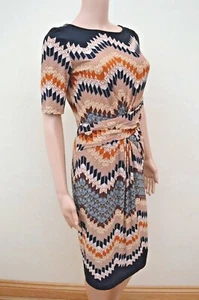 M&S Collection Tribal Diamond Ruched Twisted Front Black Brown Dress UK 10 - Picture 1 of 4