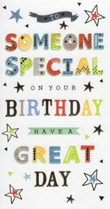 Someone Special Birthday Card Bold Word Scroll Star Design Happy Lovely Verse - Picture 1 of 2