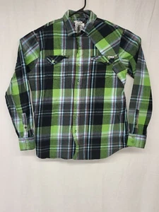 Ocean Current Button Up Shirt Mens M Gray Black Green Long Sleeve Plaid Pockets - Picture 1 of 10