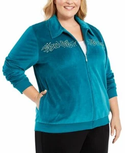 Alfred Dunner 2X Plus Jade Bright Ideas Zip Velvet Cardigan Sweater NWT - Picture 1 of 4