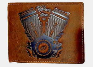 Bikerbörse  Motorblock RFID Geldbörse Prägung Büffelleder Kettenbörse Vintage  - Bild 1 von 7
