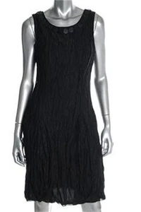 New $395 BADGLEY MISCHKA Metalic Black Crinkle Cocktail Shift Dress Womens 10 - Picture 1 of 1