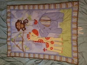 Child of Mine Carters Crib Quilt Blanket Blue tan Safari elephant Giraffe leaf - Picture 1 of 2