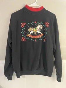 Vtg Double Collar Sweatshirt 90s Morning Sun Rocking Horse XL Crewneck Pullover - Picture 1 of 5