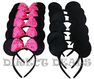 12 Minnie Mickey Mouse Ears Headbands Black Dark Pink Bow Party Favors Birthday - Picture 1 of 6